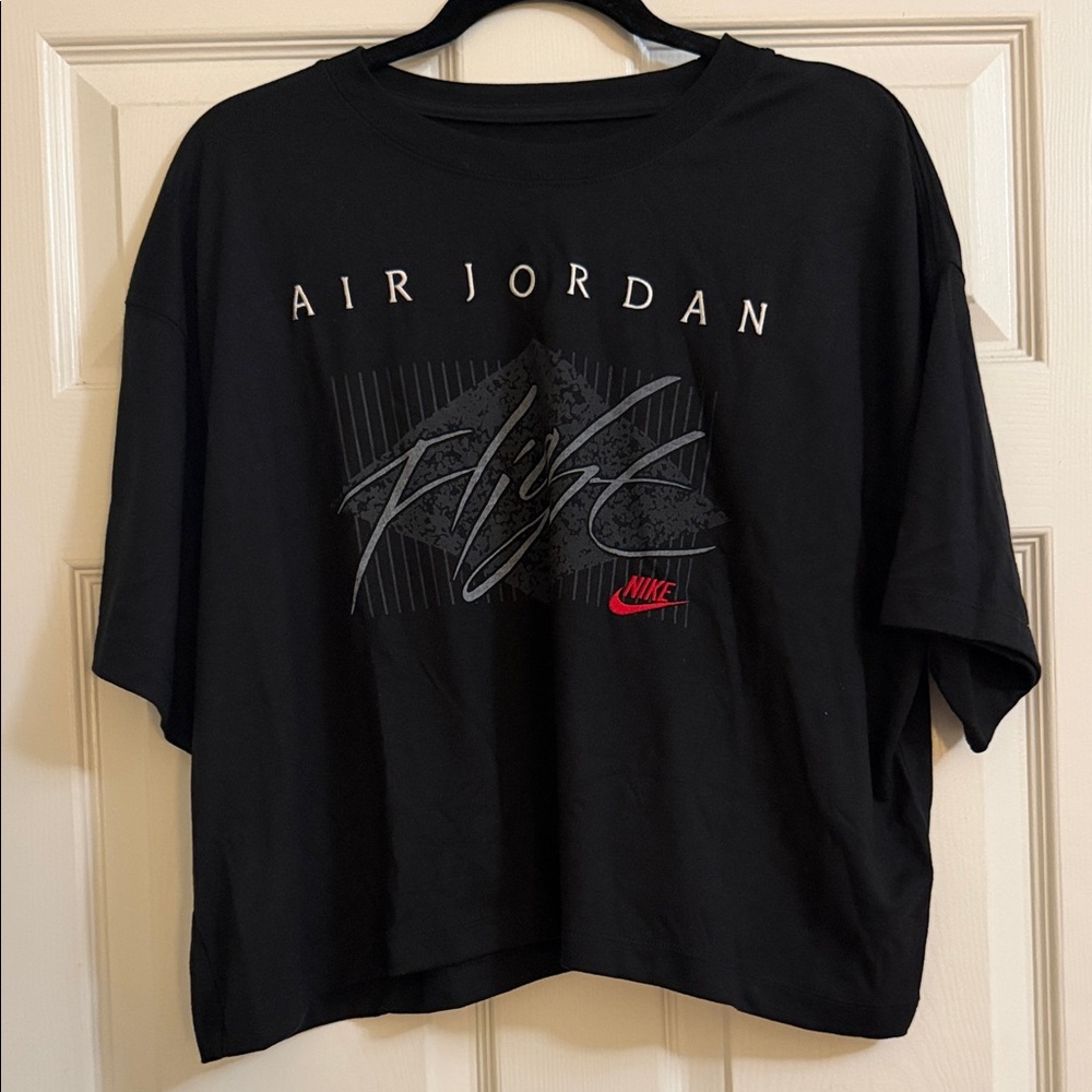 Air Jordan Flight Black Graphic Tee with Red Nike Logo